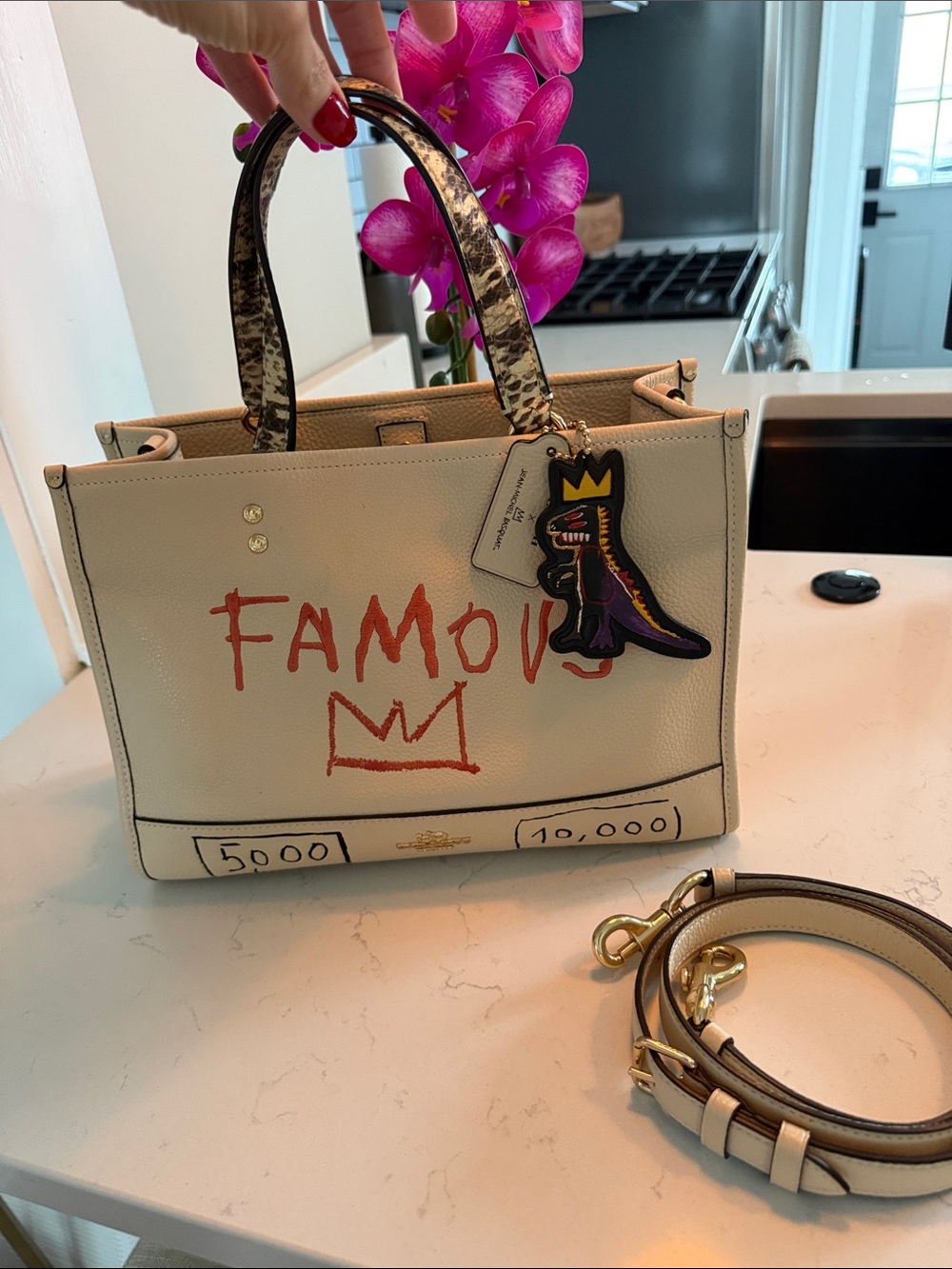 Coach Cream Leather 'FAMOUS' Graffiti Satchel with Dino Charm